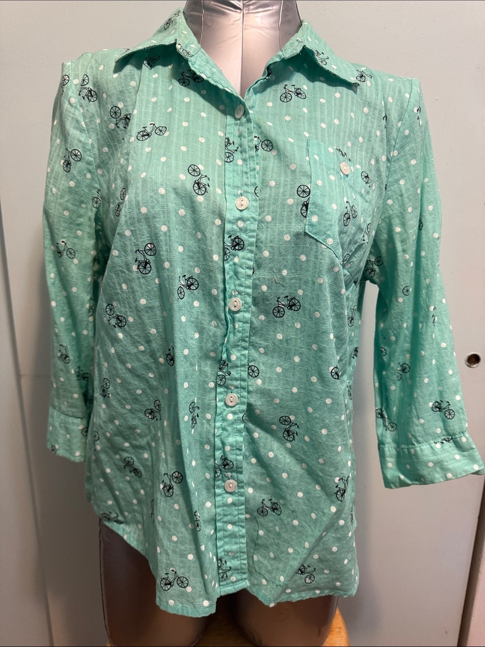 Karen Scott Women's Cotton Button Down Bicycle polka dot shirt